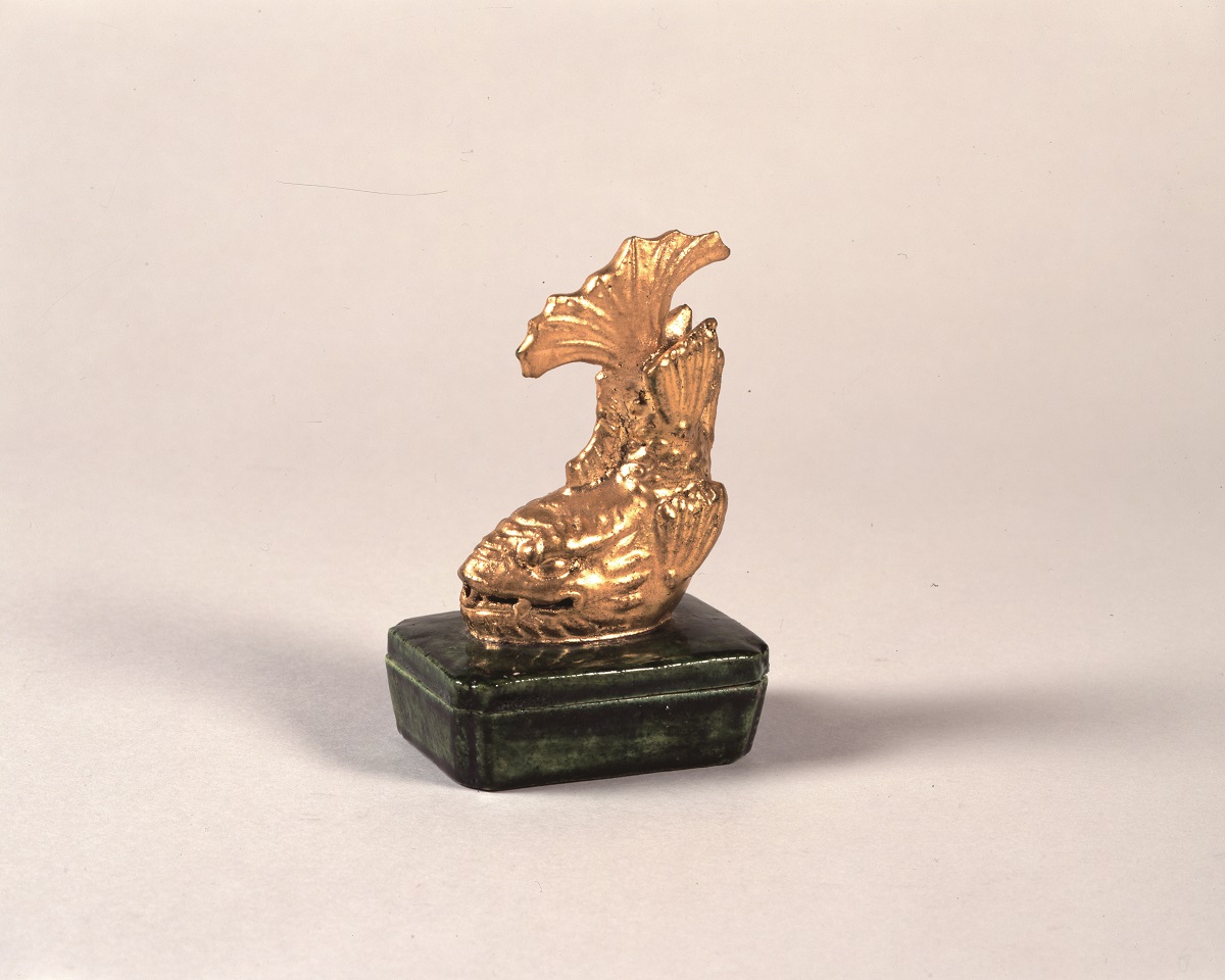 十代 旦入 緑釉金箔鯱香合