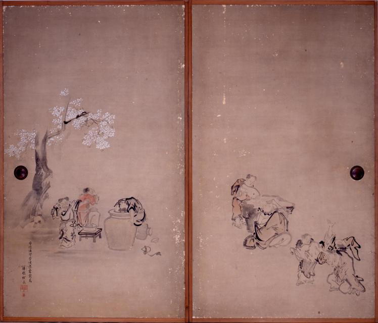 寒雲亭襖絵写し　六面のうち二面　鶴澤探泉筆