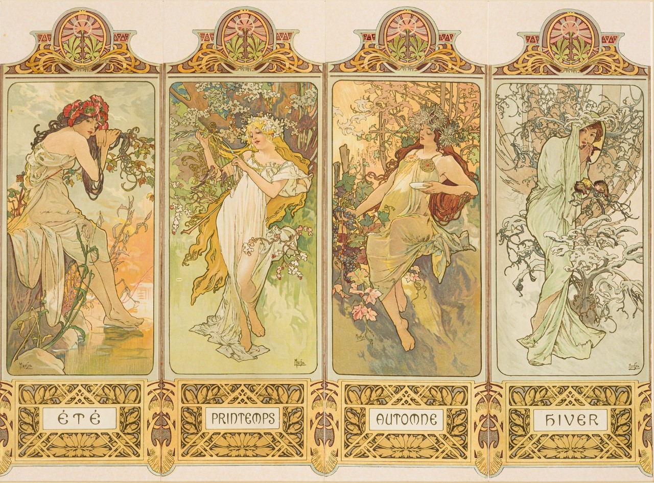 連作装飾パネル「四季：春、夏、秋、冬」1896年／リトグラフ　チマル・コレクション