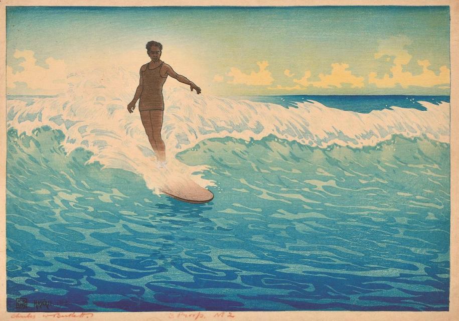 チャールズ・W・バートレット《ホノルル浪乗り》大正8年（1919）　渡邊木版美術画舗蔵