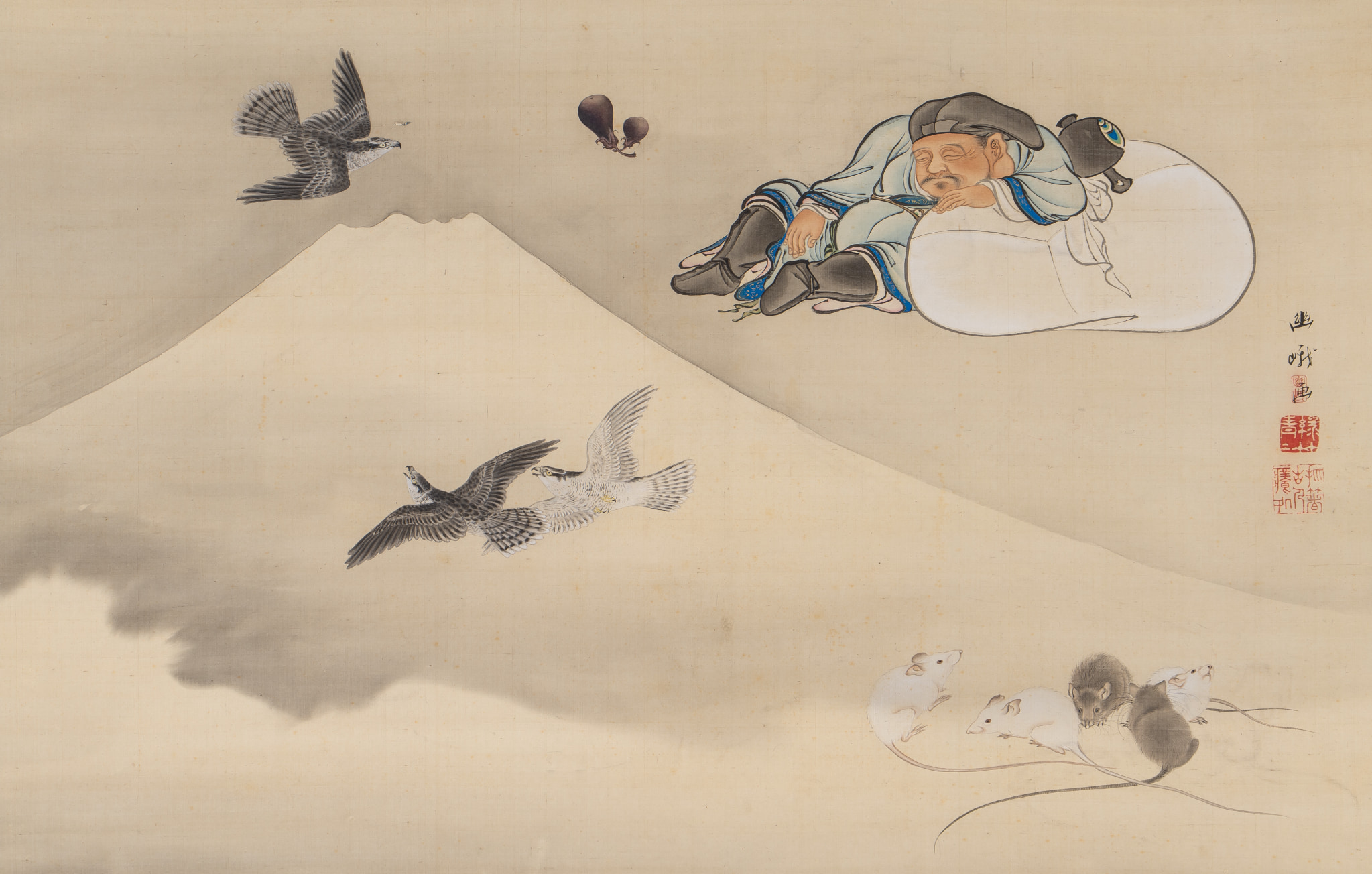 根本幽峨《大黒白鼠初夢図》 1854年ｰ1858年頃 福田美術館蔵