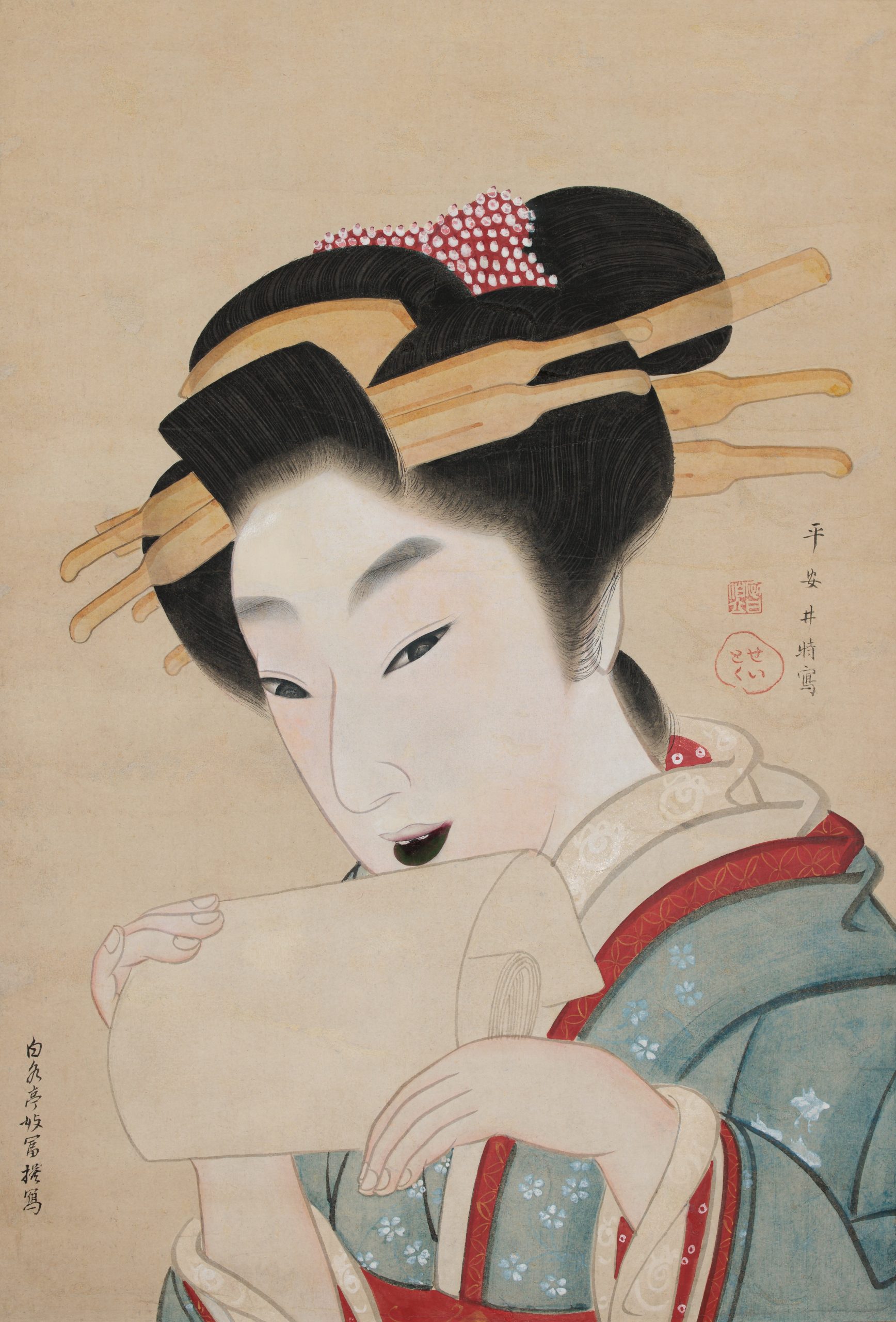 祇園井特《京妓美人図》 18ｰ19世紀 後期展示 福田美術館蔵