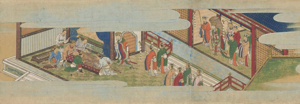 重要文化財　釈迦堂縁起　巻第三（部分）　伝狩野元信筆　京都・清凉寺（この場面は7/8～8/3展示）